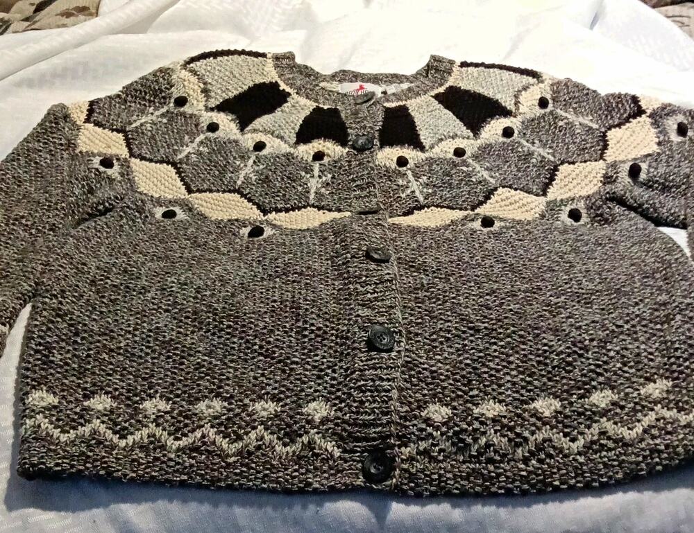 VTG Crazy Horse Women's M Gray Ramie Cotton Chunky Knit Button Front Cardigan